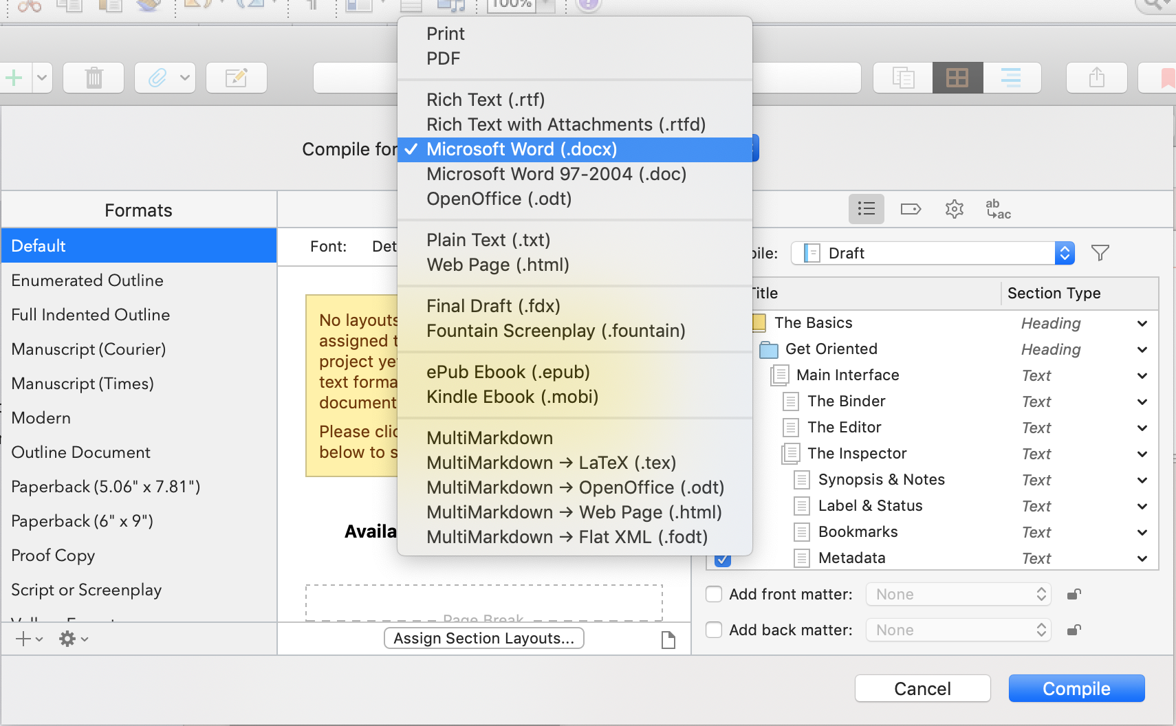 Scrivener compile